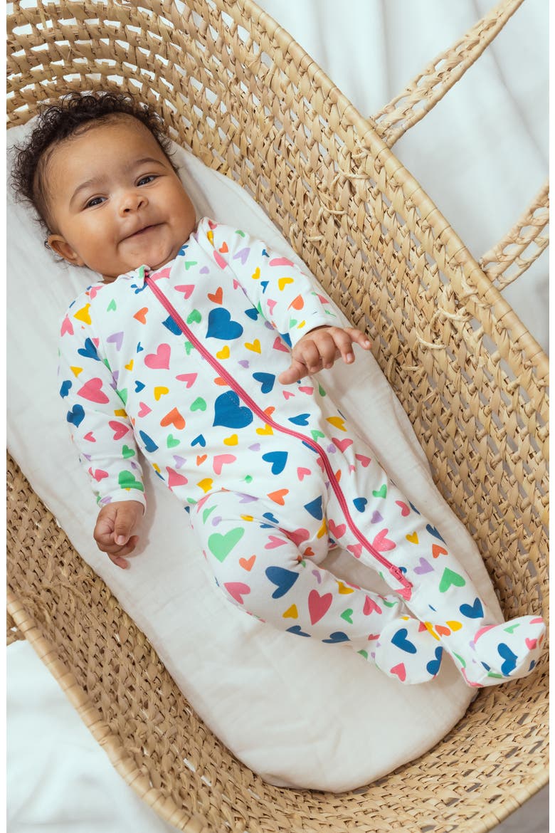 Heart Stretch Organic Cotton Footie, Alternate, color, PURPLE/ PINK