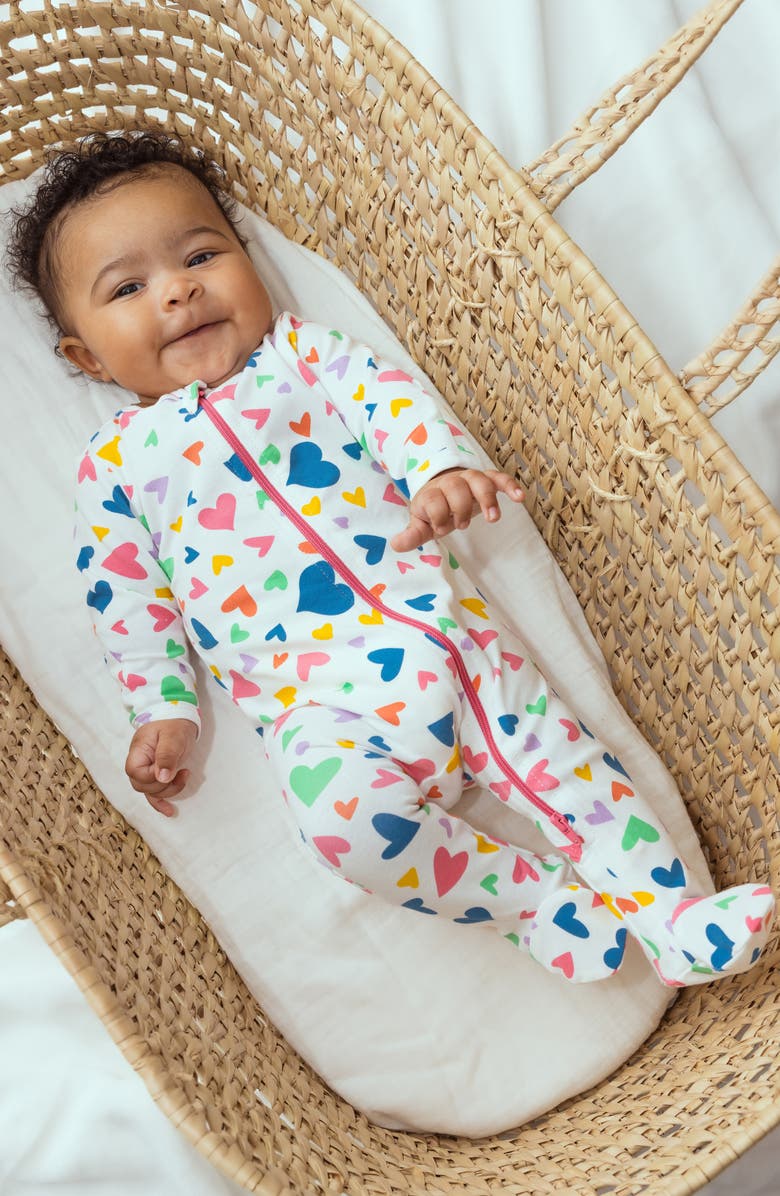 Norani Heart Stretch Organic Cotton Footie, Alternate, color, 