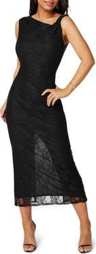 bebe Twist Lace Body-Con Maxi Dress
