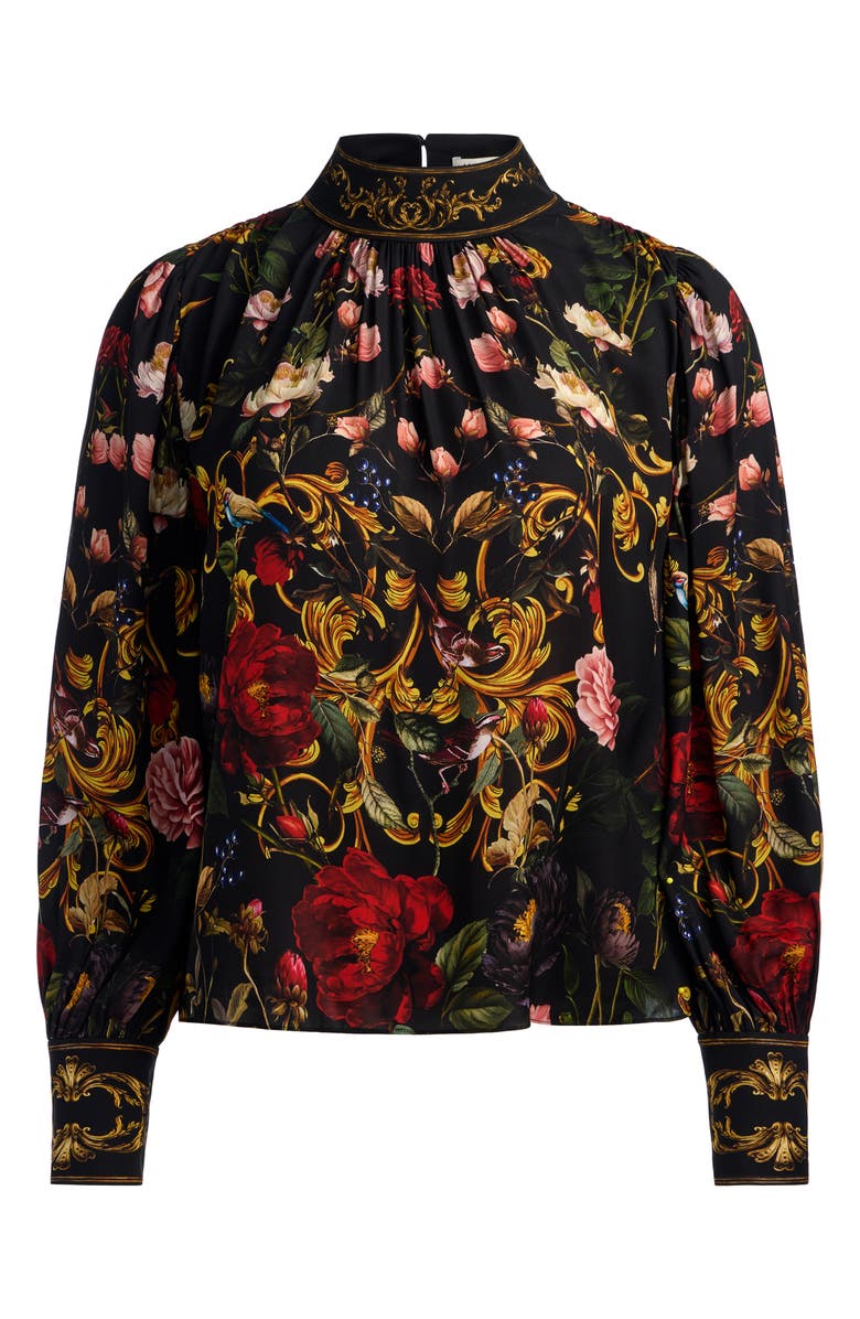 Alice + Olivia Marion Mock Neck Floral Blouse, Alternate, color, Evermine