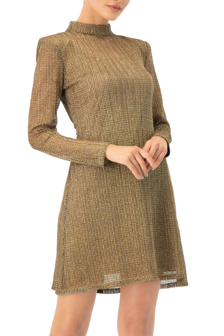 Short A-Line Dress with Long Sleeves, Alternate, color, Gold