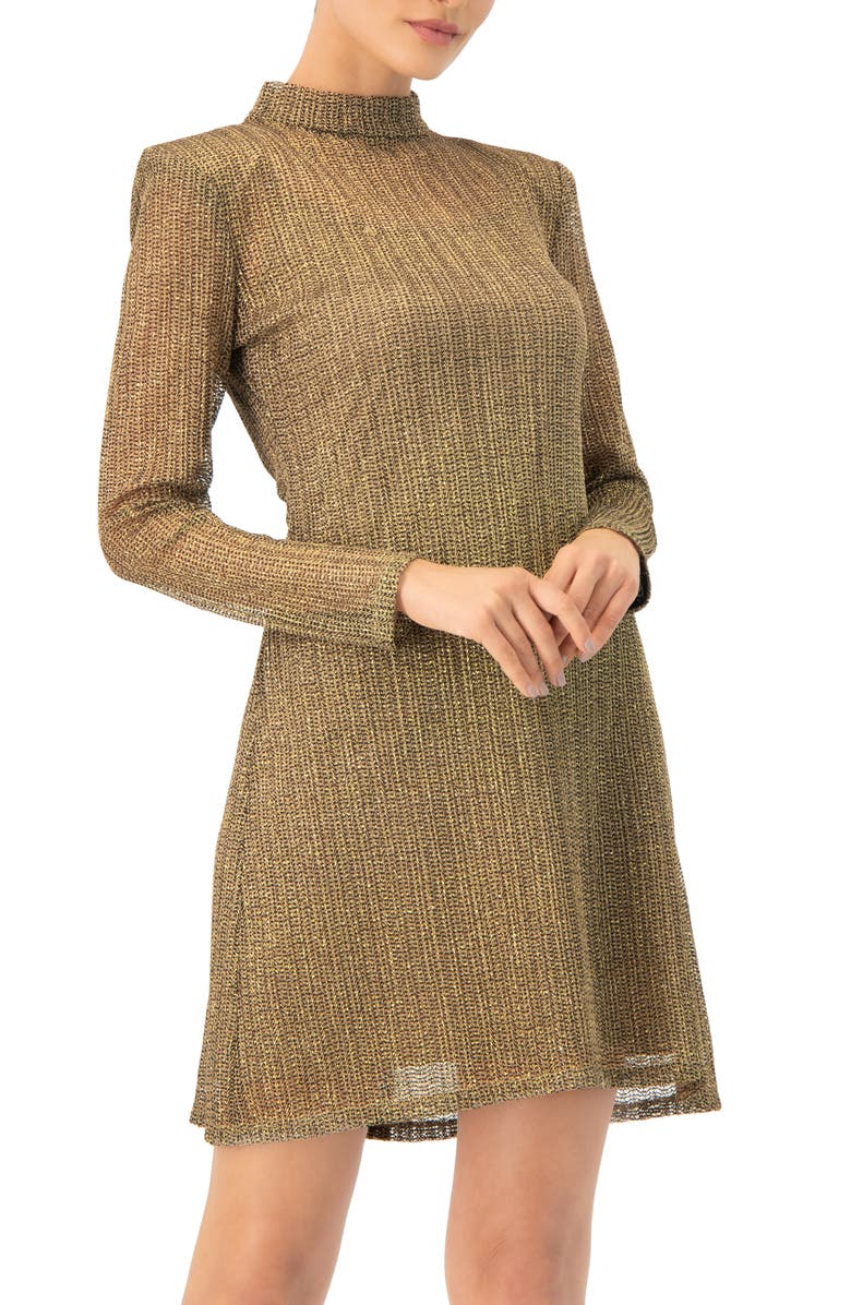 IVONNE Short A-Line Dress with Long Sleeves, Alternate, color, Gold