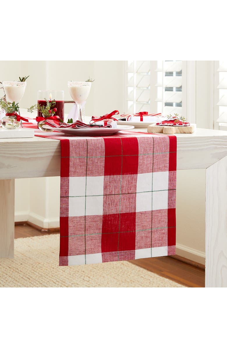 Solino Home Linen Table Runner for Dining Table, Holiday and Everyday Table Decor - Very Merry Plaid, Alternate, color, Very Merry