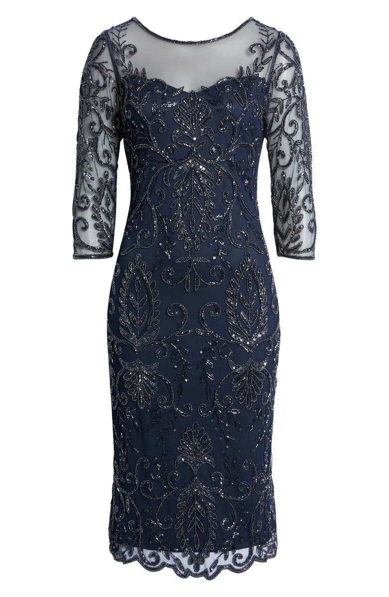 Pisarro Nights Illusion Three-Quarter Sleeve Midi Dress, Alternate, color, 