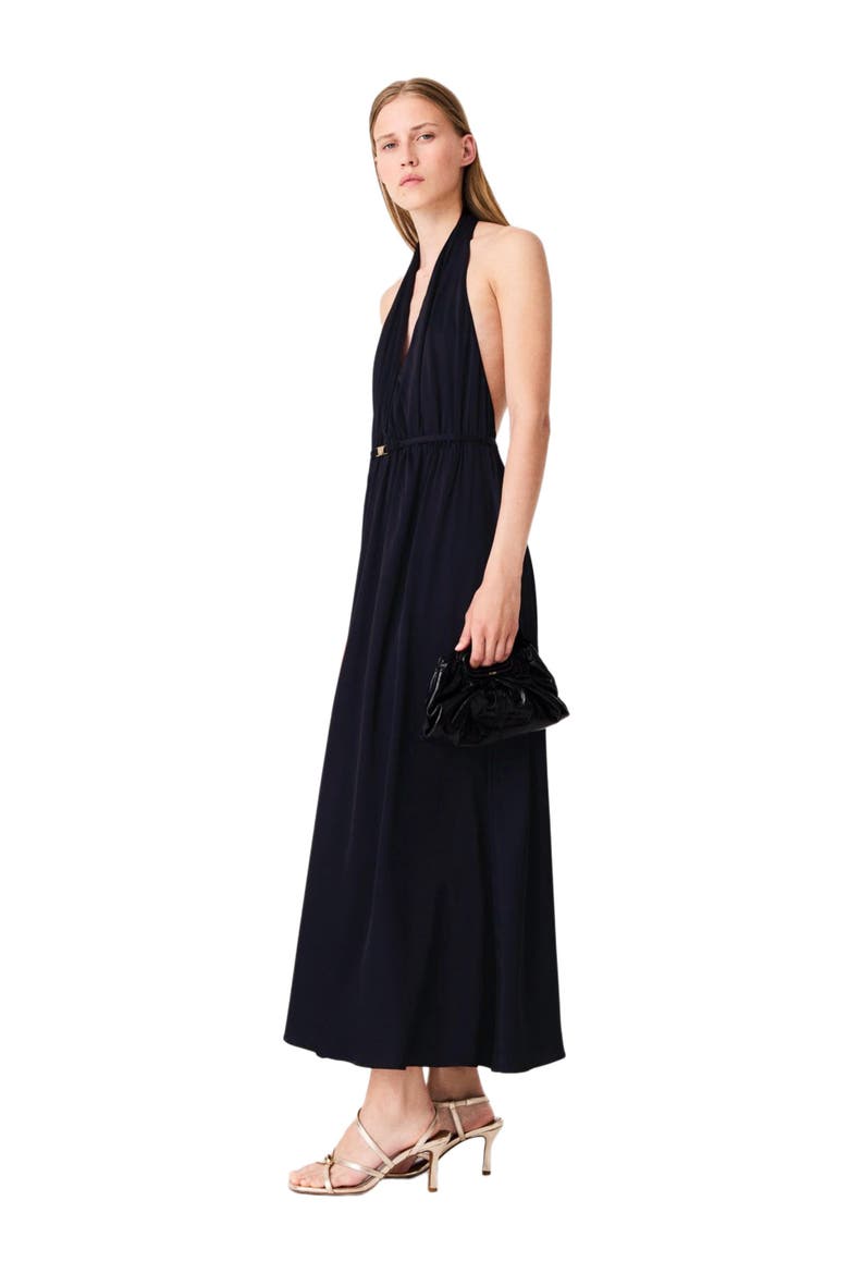 Backless pleated maxi dress, Alternate, color, Navy