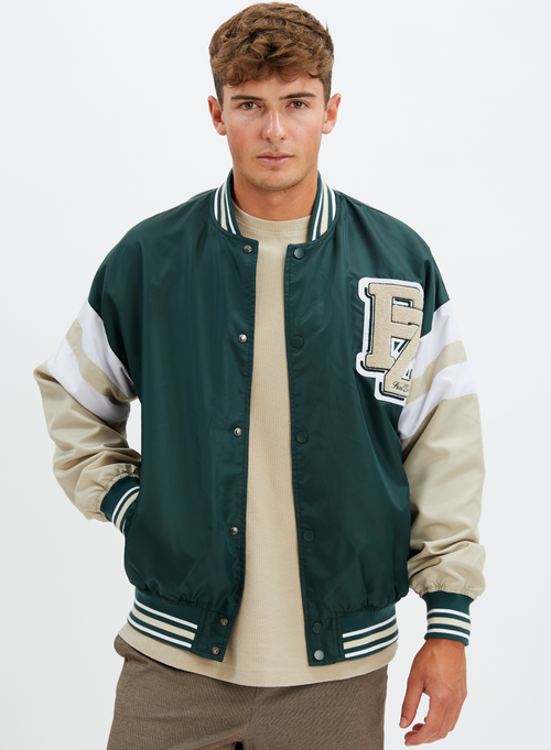 Point Zero Unisex Limited Edition Varsity Jacket In Green