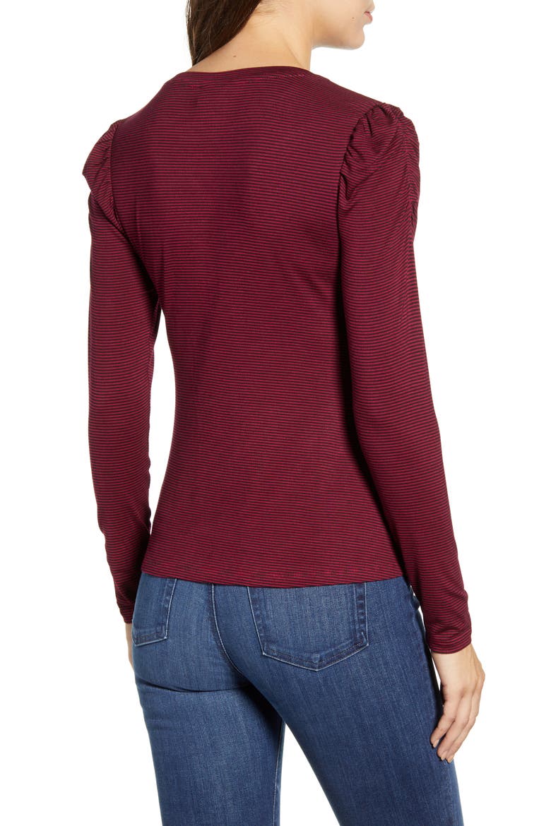 Bishop Sleeve Top, Alternate, color, BURGUNDY/ BLACK STRIPE