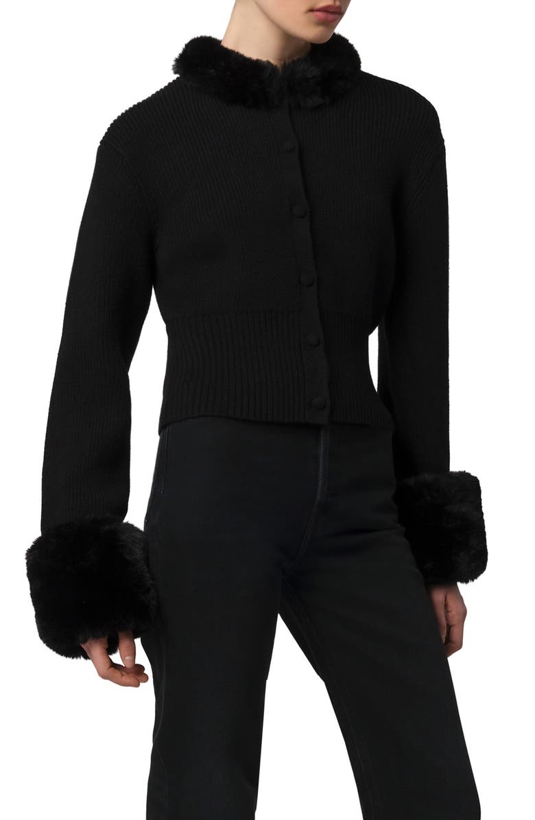 Apparis Rosa Pluche<sup>™</sup> Faux Fur Trim Cardigan, Alternate, color, Noir / Noir