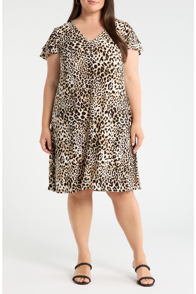 Leopard Print V-Neck Swing Dress, Main, color, ANNE BLACK MULTI