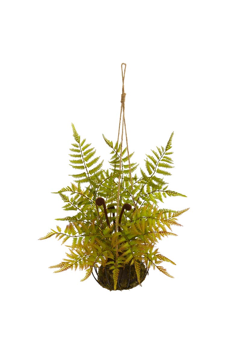21-in Fern Artificial Plant in Metal Hanging Basket, Main, color, Green