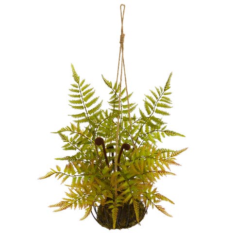 21-in Fern Artificial Plant in Metal Hanging Basket