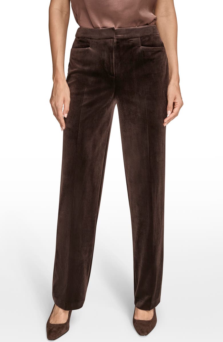 Donna Karan New York Velvet Straight Leg Pants, Main, color, Chocolate