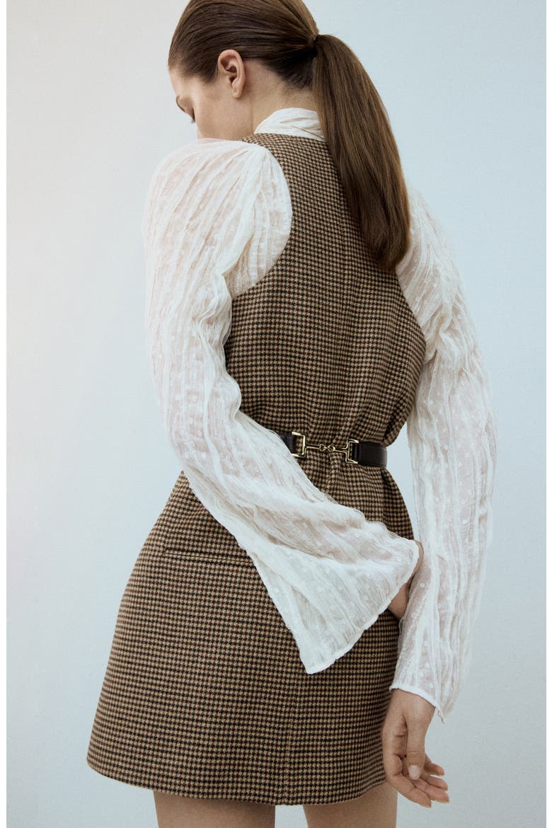Gina Knot Detail Houndstooth Microcheck Dress, Alternate, color, MEDIUM BROWN