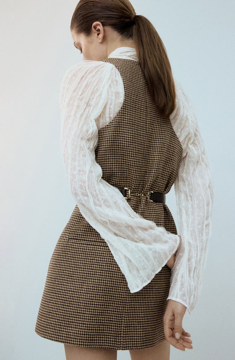 MANGO Gina Knot Detail Houndstooth Microcheck Dress, Alternate, color, Medium Brown