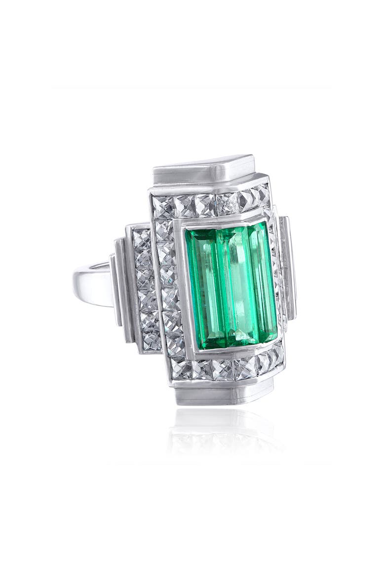 Icon Colombian Emerald & Diamond Step Ring, Alternate, color, PLATINUM