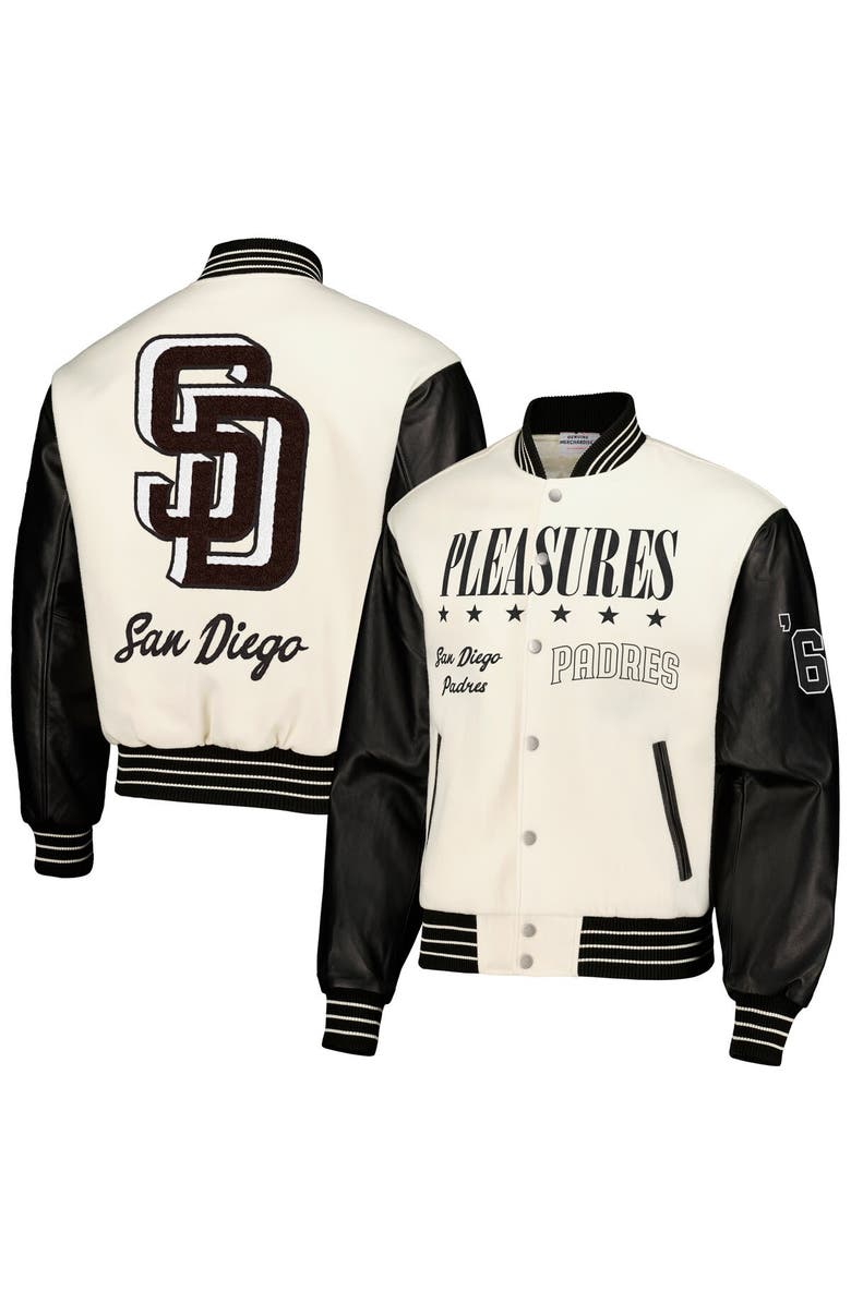 PLEASURES Men's PLEASURES White San Diego Padres Full-Snap Varsity Jacket, Alternate, color, White