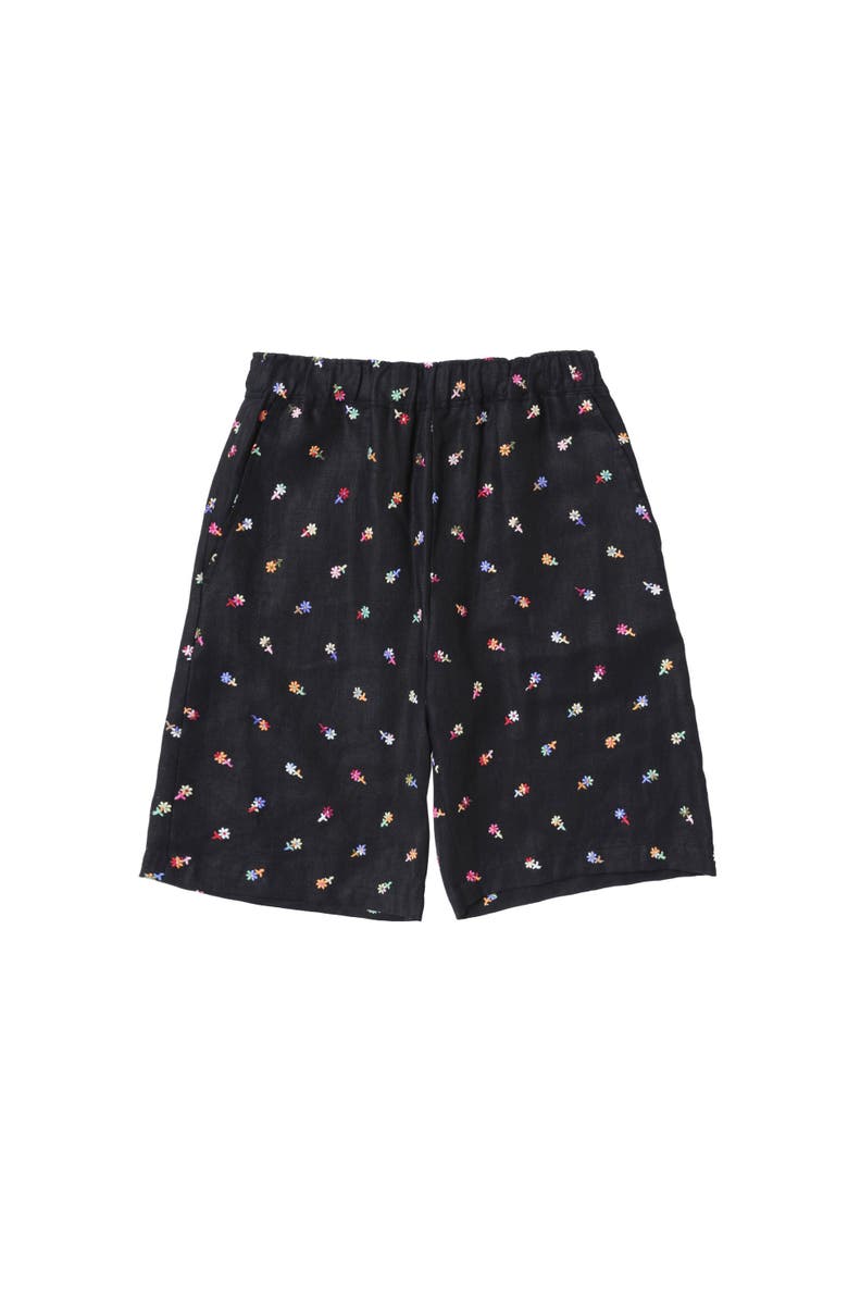 vowels Floral Embroidered Easy Shorts, Main, color, Black