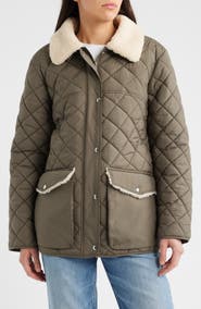 Sam Edelman Quilted Twill Jacket With Faux Shearling Collar