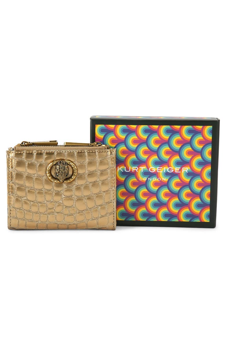 Kurt Geiger London Chelsea Metallic Leather Card Holder, Alternate, color, Gold