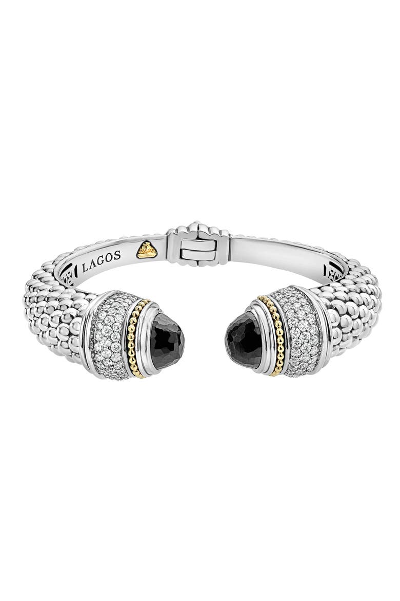 Rittenhouse Diamond & Semiprecious Stone Wrist Cuff, Main, color, BLACK