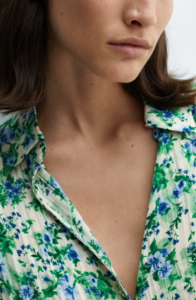 MANGO Floral Plissé Button-Up Shirt, Alternate, color,