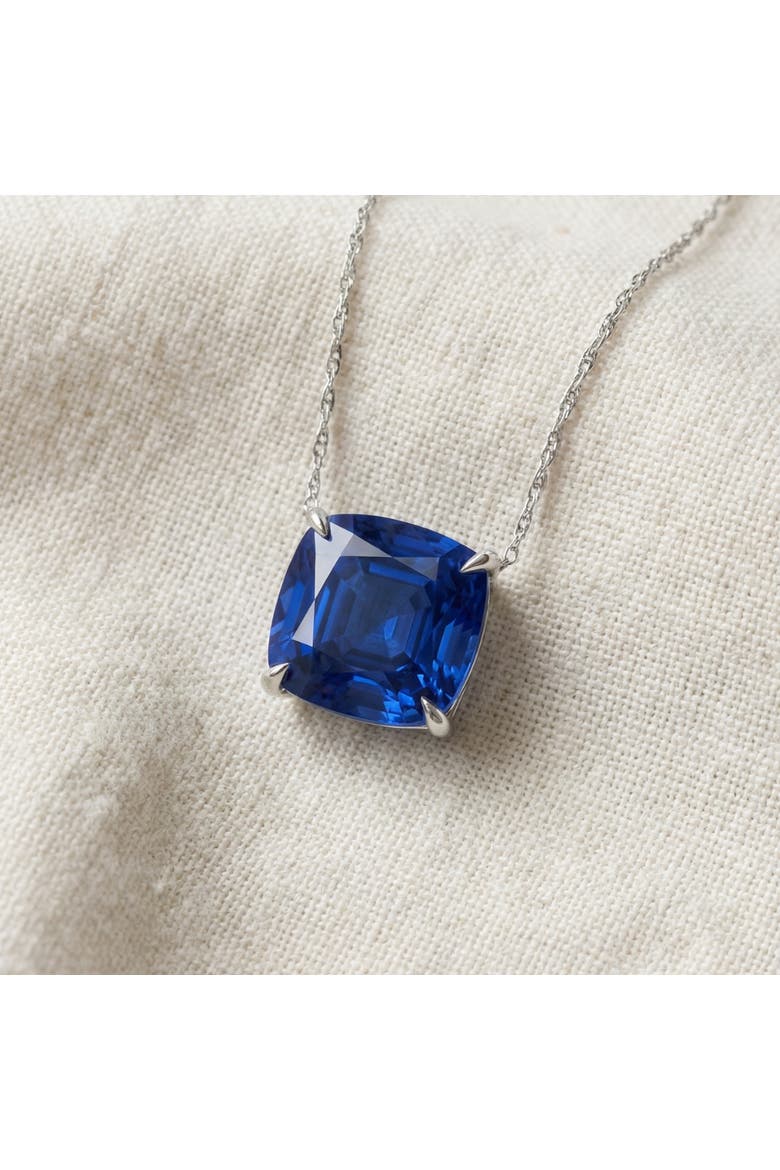 Certified 9.50ct Cushion Blue Sapphire Pendant 14k Gold Necklace Lab Grown 12mm, Alternate, color, 14k White Gold