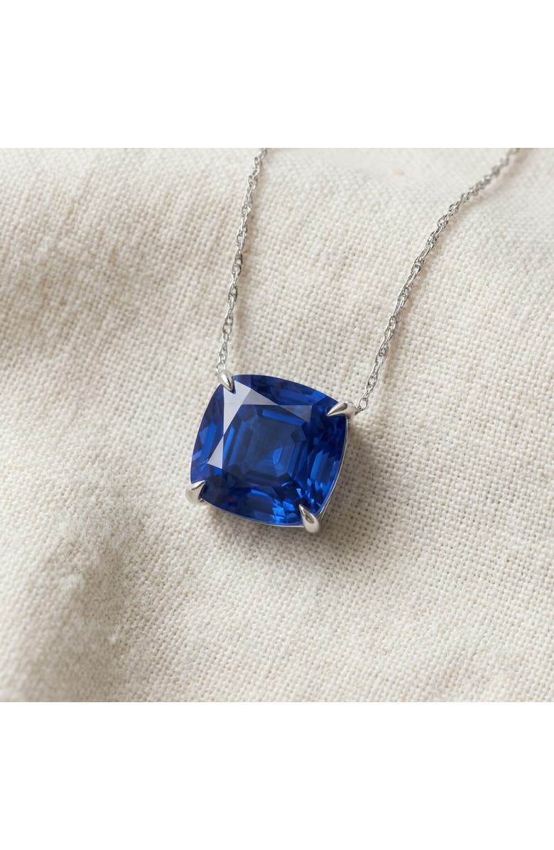 Bliss Diamond Certified 9.50ct Cushion Blue Sapphire Pendant 14k Gold Necklace Lab Grown 12mm, Alternate, color, 14K White Gold