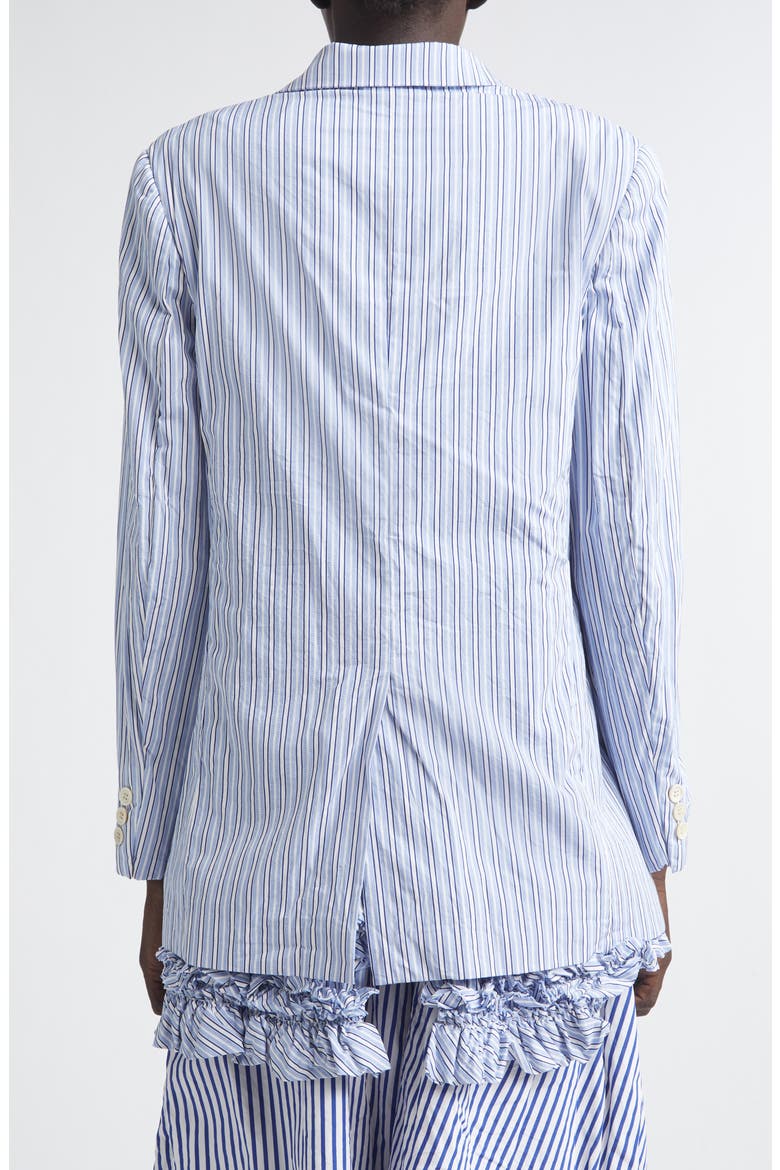 Stripe Ruffle Hem Single Breasted Cotton Blazer, Alternate, color, SAX/ WHITE/ NAVY