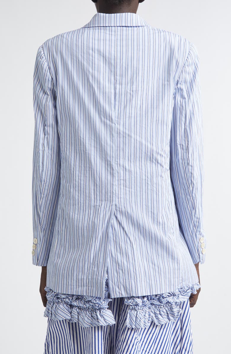 Comme des Garçons Comme des Garçons Stripe Ruffle Hem Single Breasted Cotton Blazer, Alternate, color, Sax/ White/ Navy