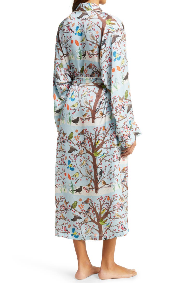 Winter Birds Long Robe, Alternate, color, BLUE