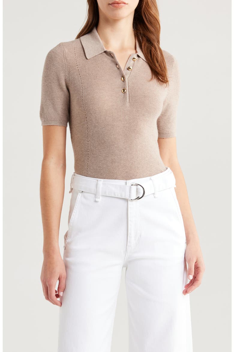 Darcey Cotton & Cashmere Polo Sweater, Main, color, DARK TAUPE