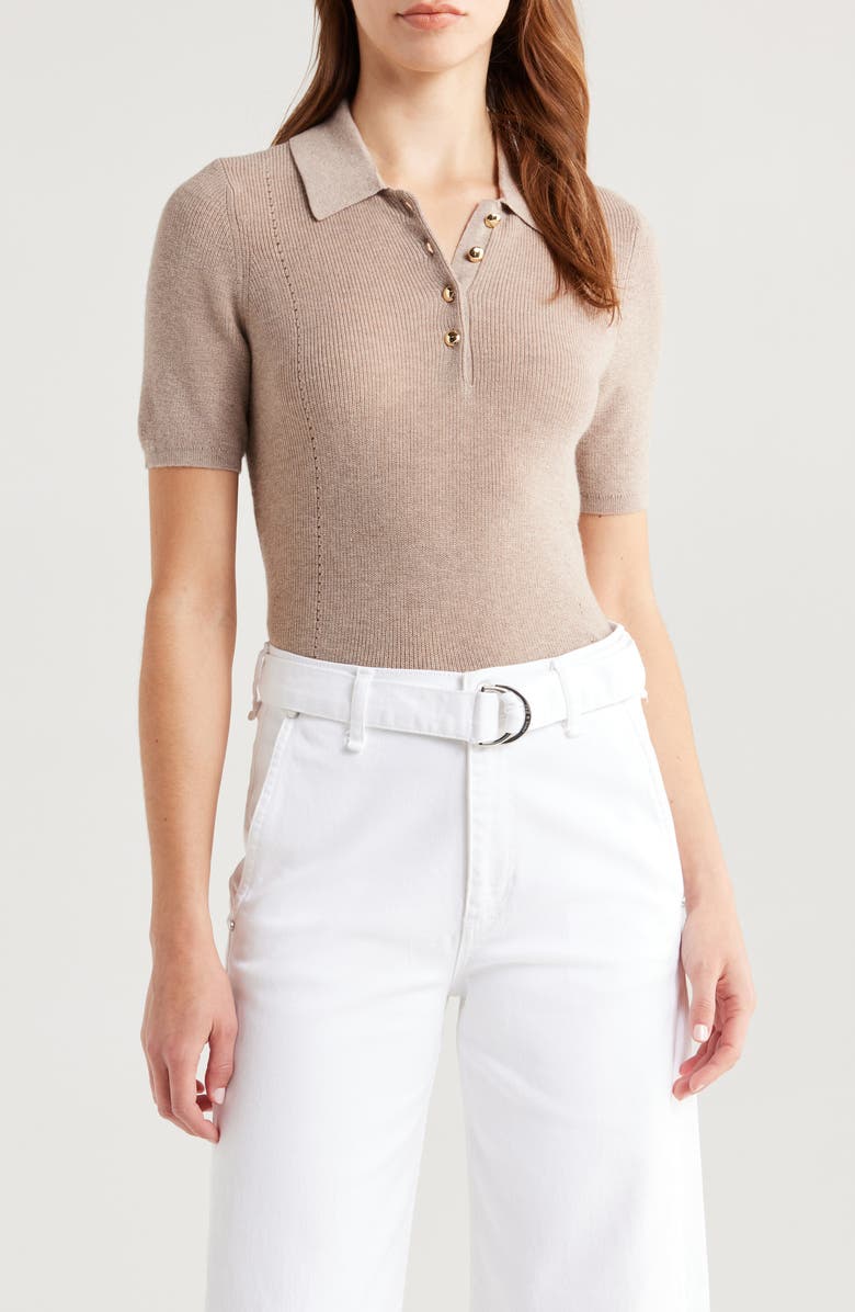 rag & bone Darcey Cotton & Cashmere Polo Sweater, Main, color, Dark Taupe