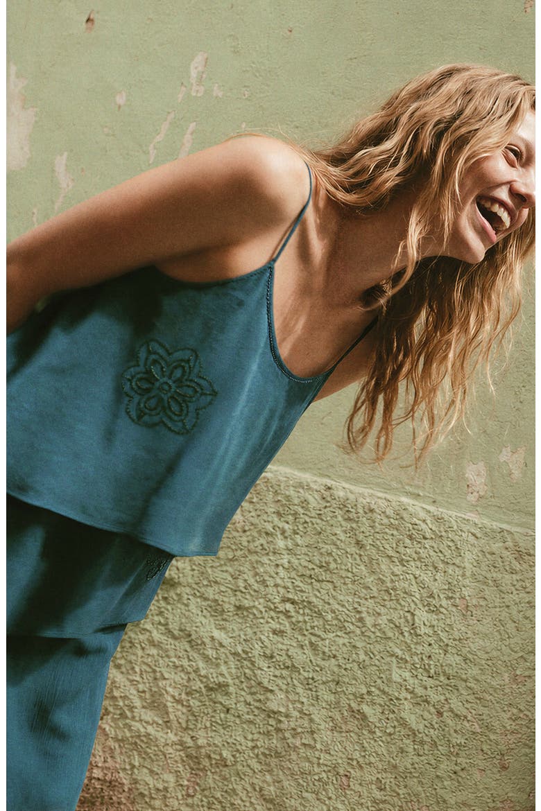 Beaded Ruffle Minidress, Alternate, color, PETROL BLUE