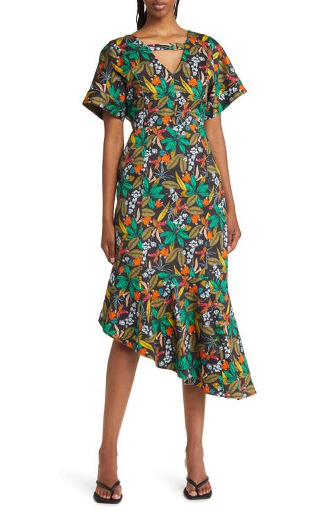 Floral Asymmetric Hem Dress