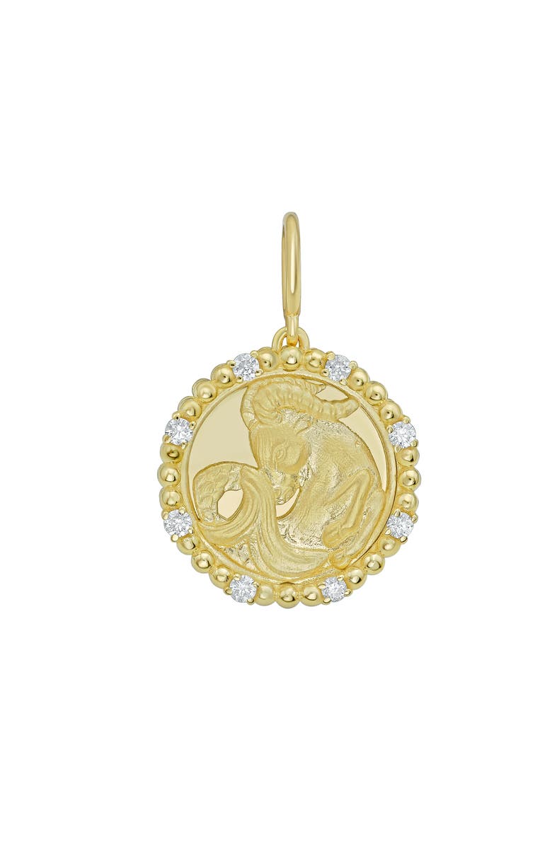 Lionheart 14K Gold Capricorn Diamond Bead Zodiac Medallion, Main, color, Yellow Gold
