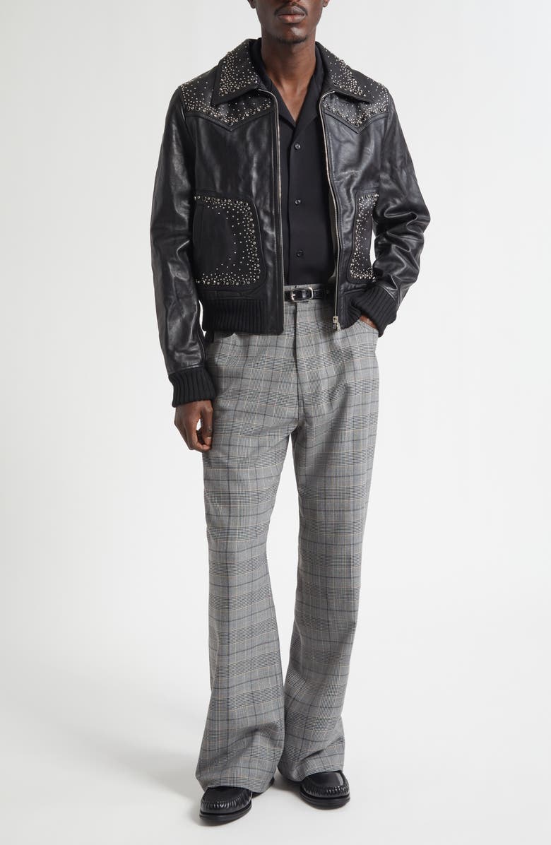 AMIRI Crystal Embellished Leather Western Jacket, Alternate, color, Black