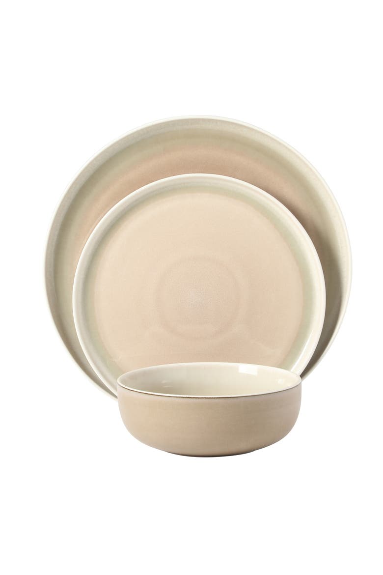 Island Bay New Bone China Dinnerware Set, Reactive Glaze Plates and Bowls, Alternate, color, Cream