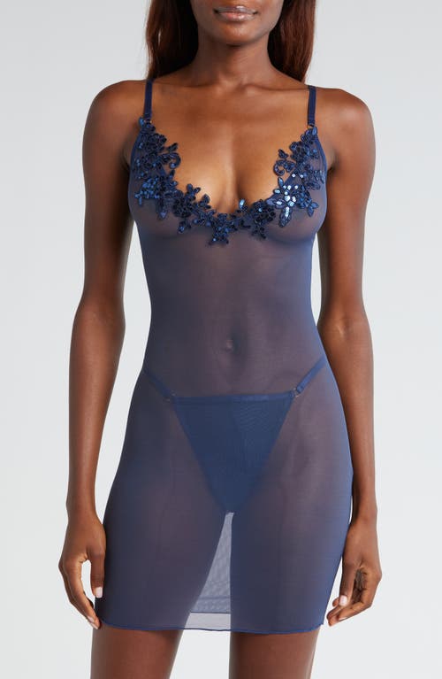 KILO BRAVA Sequin Sheer Mesh Chemise in Midnight Blue 