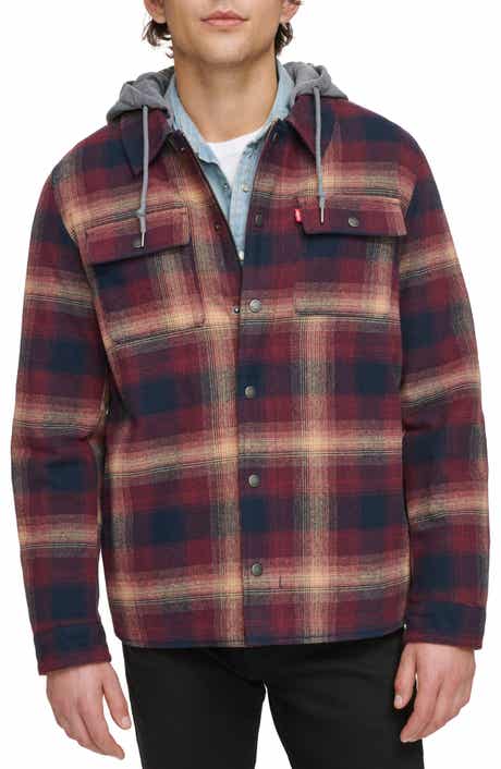 Levi's Plaid Faux Shearling Lined Jersey Hood Shirt Jacket