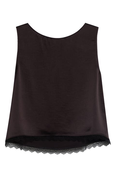 Barb Lace Trim Sleeveless Satin Top