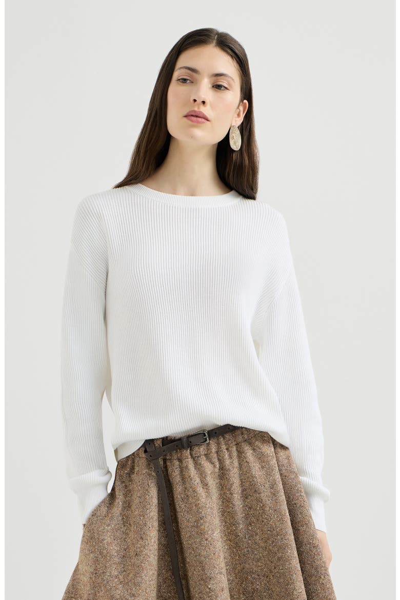 Cotton English rib sweater with monili, Main, color, White