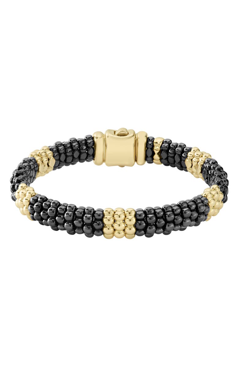 LAGOS Gold & Black Caviar Station Bracelet, Main, color, 