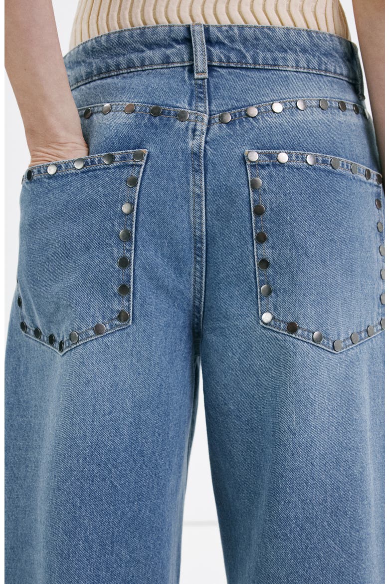 Studded Straight Leg Jeans, Alternate, color, MEDIUM BLUE