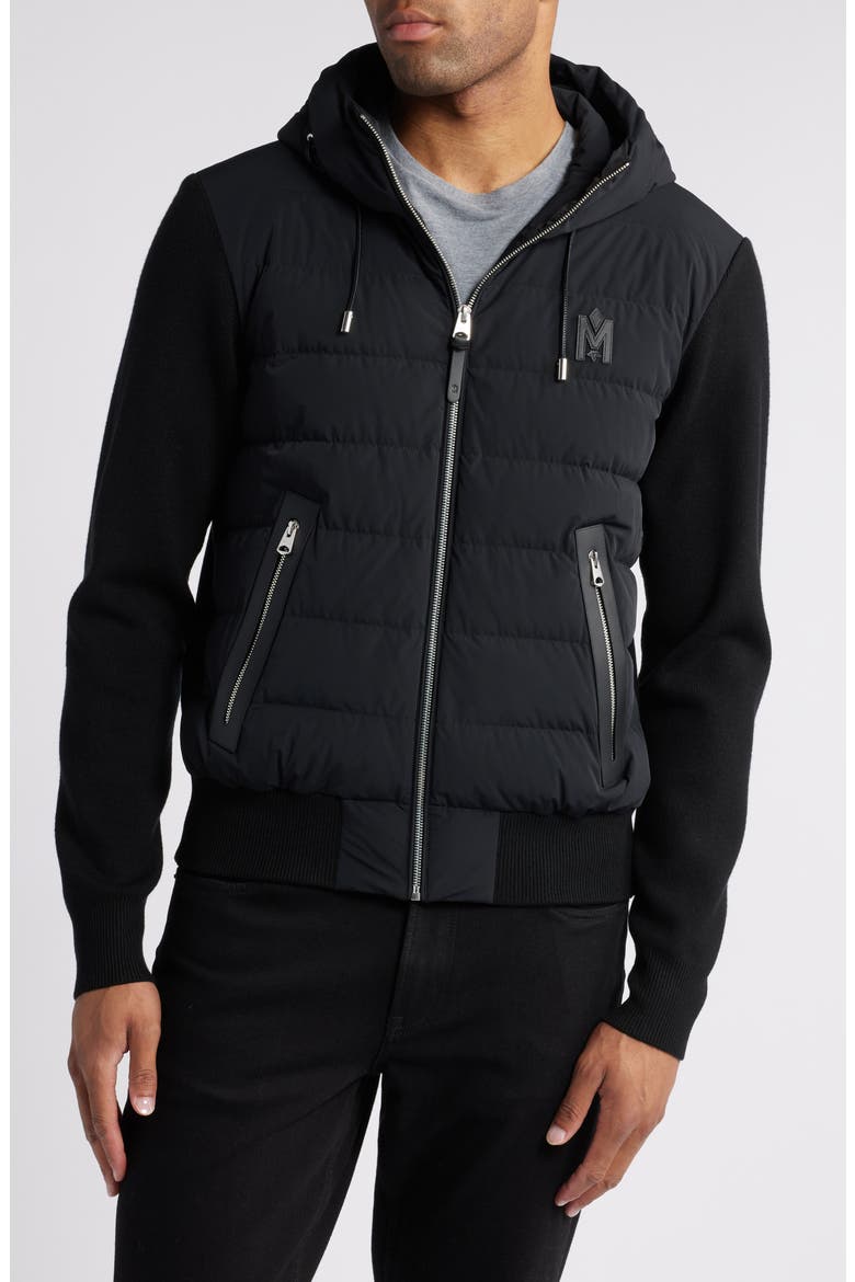 Andrew Quilted Down Stretch Mixed Media Jacket, Alternate, color, BLACK