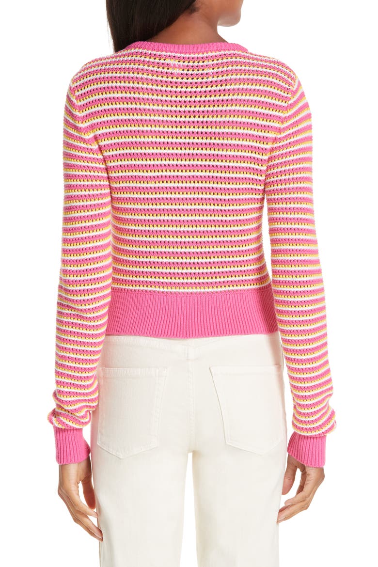 Stripe Cotton & Cashmere Button Cardigan, Alternate, color, WHITE PINK COMBO