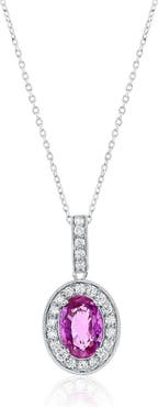 SOUZANA by Suzy Levian 14K Gold Pink Sapphire & Diamond Oval Halo Pendant Necklace