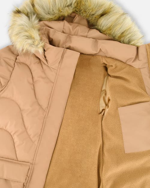 Deux Par Deux Long Wavy Quilt Puffy Winter Coat In Brown
