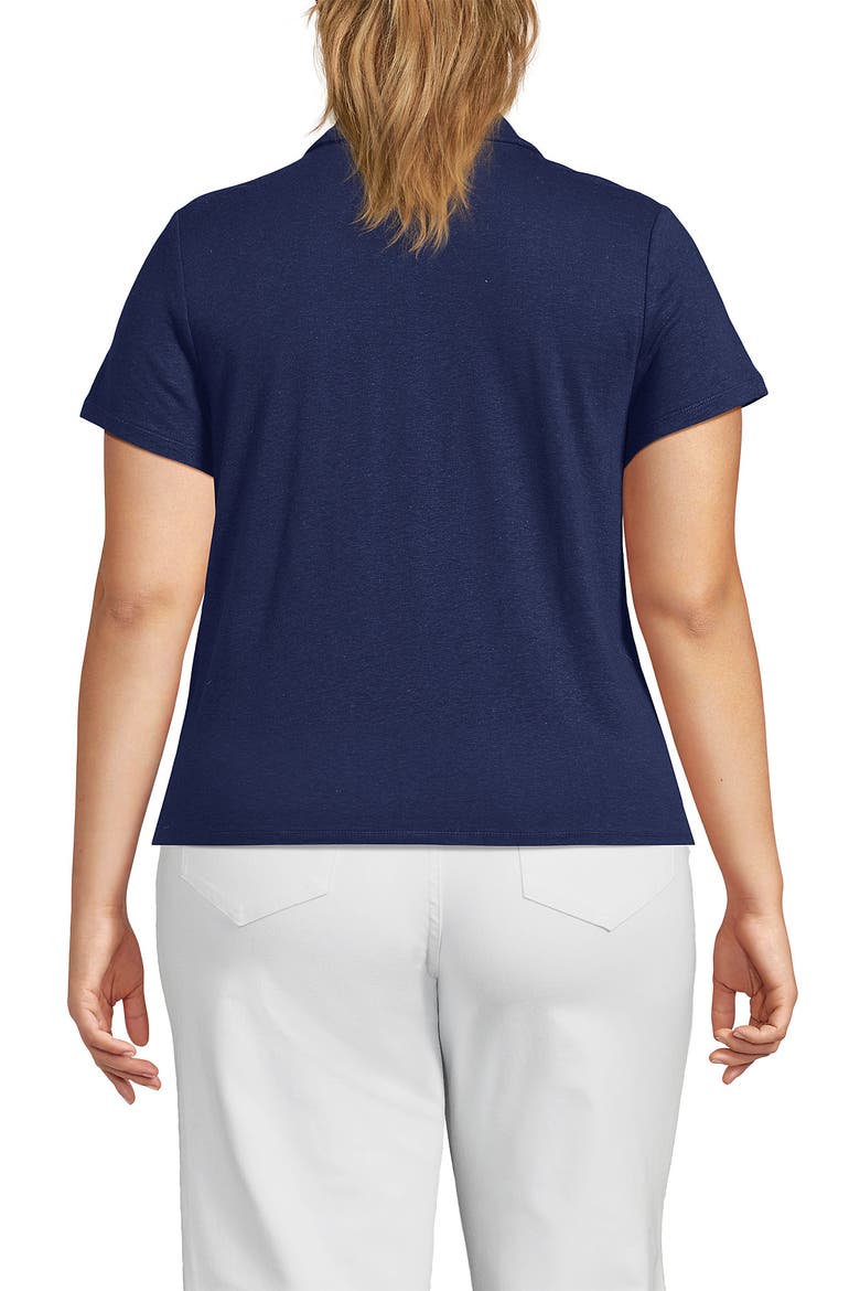 Linen Blend Short Sleeve Button Front Polo Top, Alternate, color, Deep Sea Navy