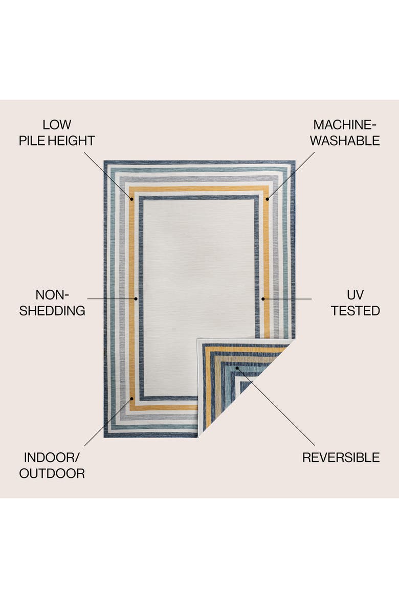 Pollux Classic Coastal Mitred Stripe Reversible Machine-Washable Indoor/Outdoor Area Rug, Alternate, color, Cream/Navy