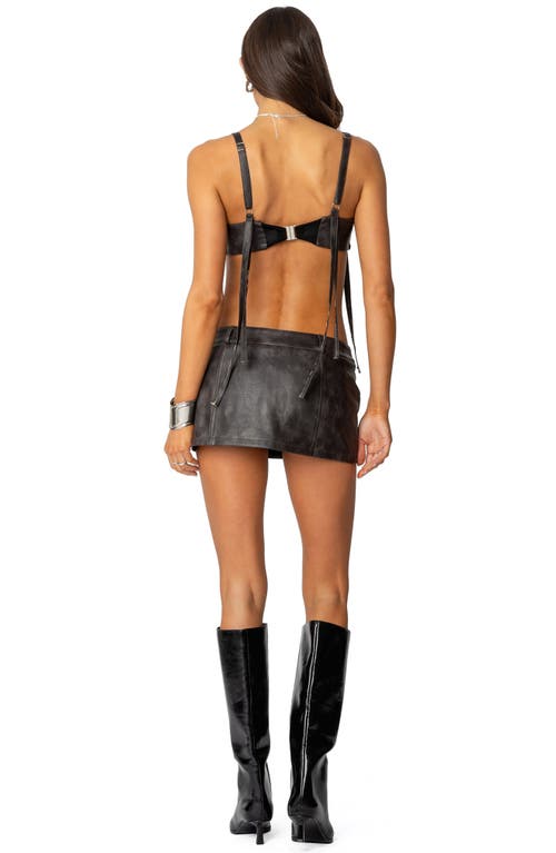 Shop Edikted Sadaf Faux Leather Bra Top In Brown-washed